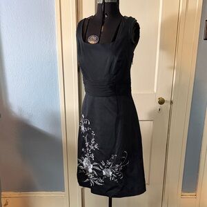 Black Floral Cotton Dress, Size 10